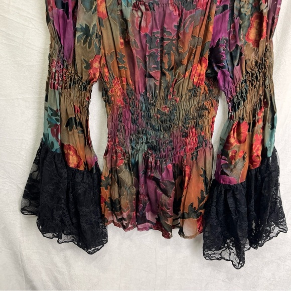 Marrika Nakk Burnout Velvet Sheer Floral Top Witchy Black Lacy Whimsigoth Fairy - Picture 3 of 16